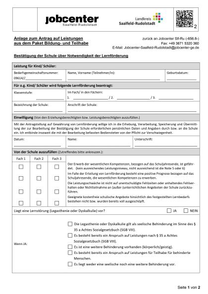 Formulare Des Jobcenters Jobcenter Saalfeld Rudolstadt